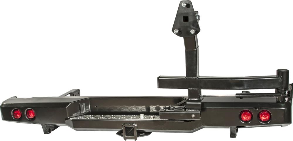 Бампер РИФ силовой задний Toyota Hilux 2005-2014 с квадратом под фаркоп, калиткой, фонарями, подсветкой номера