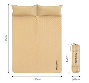 Коврик самонадувающийся Naturehike двойной, 185х130х2,5 см, с подушками, песочный