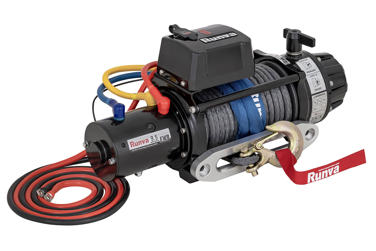 Лебёдка автомобильная электрическая 12V Runva EWB9500SSR 4350 кг влагозащищенная, синтетический трос