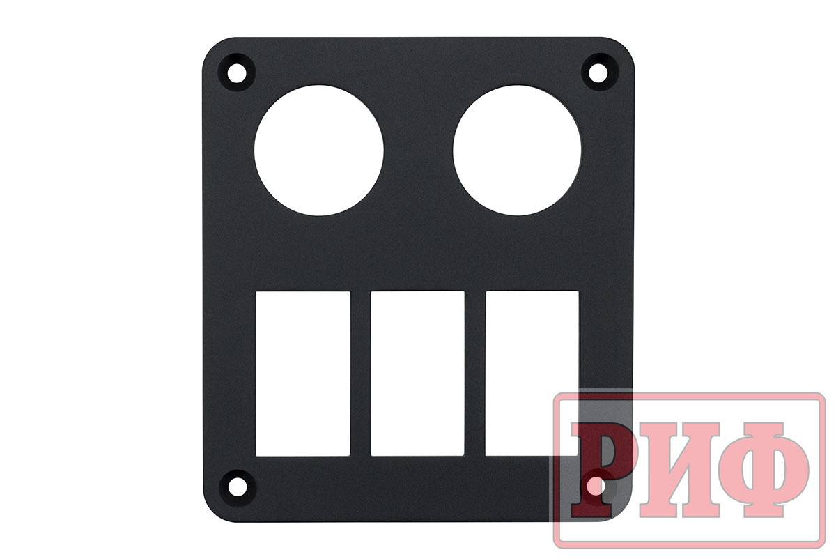 Панель переключателей монтажная два отверстия приборов, три отверстия переключателей, 98х110х3 мм