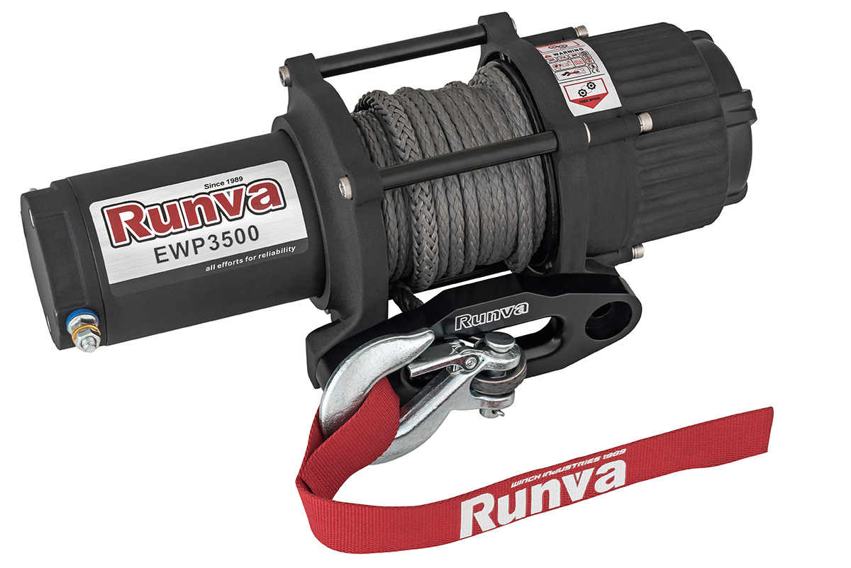 Лебёдка электрическая 12V Runva 3500A lbs 1587 кг (синтетический трос)