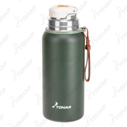 1 Термос ТОНАР 900ML хаки (пробка-ситечко, крышка-кружка, ремешок)