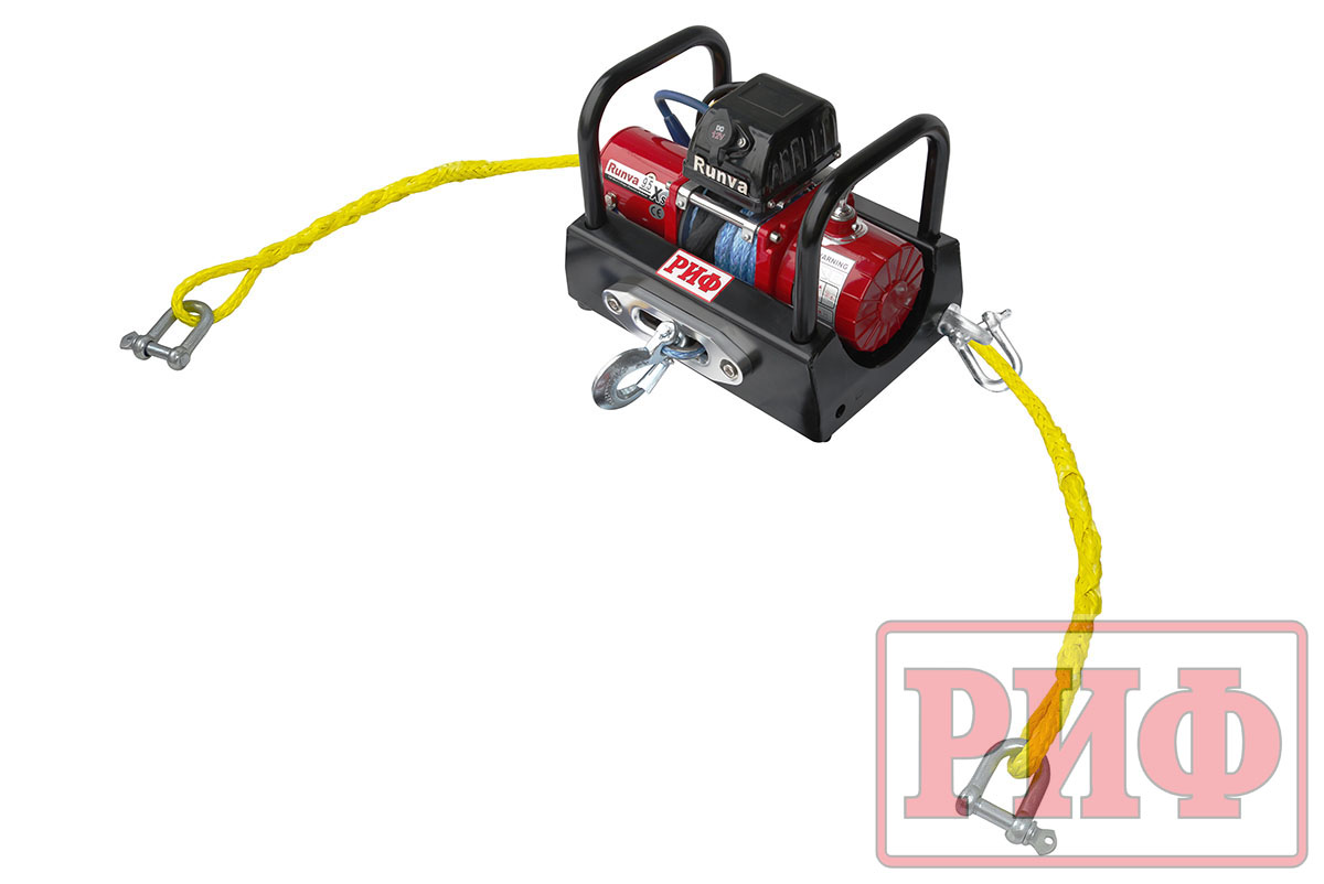 Лебёдка переносная РИФ 9.5XS c площадкой и проводами (в сборе) корот. барабан, синт. трос