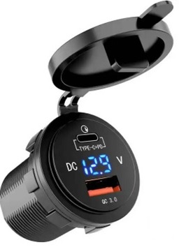 Розетка USB QC 3.0, PD с вольтметром