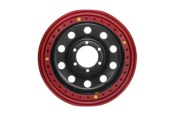 Диск усиленный стальной черный 6x139,7 8xR16 d110 ET-19 с двойным бедлоком (красный)