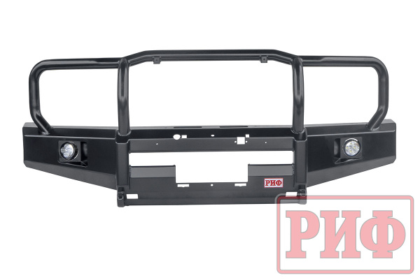 Бампер РИФ силовой передний Toyota Land Cruiser 76/78/79 2007-2024 c доп. фарами и защитной дугой, под штатную лебедку и расширители арок