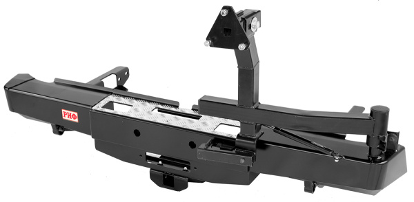 Бампер РИФ силовой задний Toyota Hilux 2015+ с площадкой под лебёдку, квадратом под фаркоп, калиткой, подсветкой номера