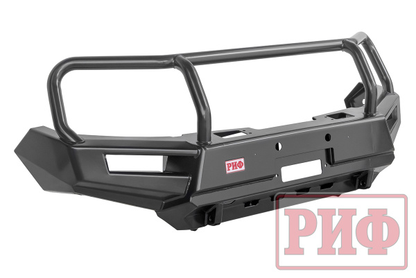 Бампер РИФ силовой передний Mitsubishi Pajero Sport 2015-2020 под доп. фары, с защитной дугой и защитой бачка омывателя (фары в комплект не входят)
