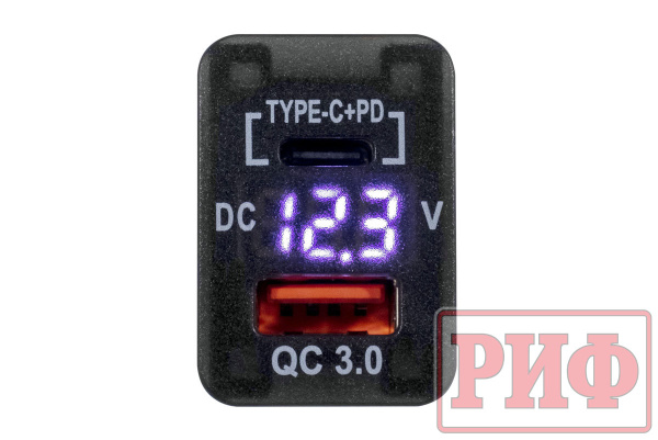 Розетка USB Type C, QC 3.0 с вольтметром для Toyota 32x20