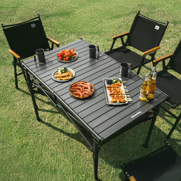1 Стол туристический Naturehike Simple star H01 складной, 120х70х73 см, с сетчатой полкой, черный