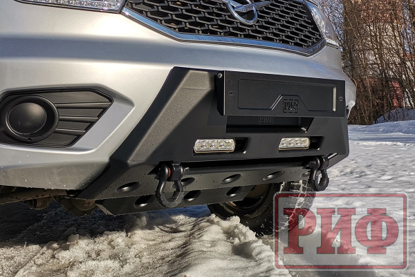 Полубампер передний силовой/защита штатного бампера РИФ для УАЗ Патриот 2015+ с защитой рулевых тяг (центр. часть)