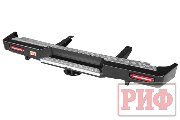 Бампер РИФ силовой задний для ГАЗ Соболь с квадратом под фаркоп и фонарями стандарт