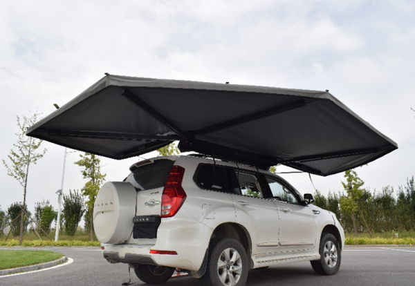 Маркиза автомобильная РИФ веерная, безопорная 2,3х2 м (правая), увеличенная, серая