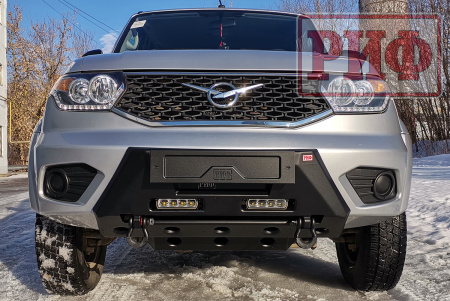 Полубампер передний силовой/защита штатного бампера РИФ для УАЗ Патриот 2015+ с защитой рулевых тяг (центр. часть)