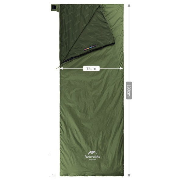 Мешок спальный Naturehike LW180, 190х75 см, (ТК: +15C), зеленый