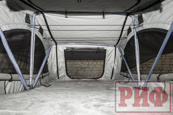 3 Палатка на крышу автомобиля РИФ Soft RT02-140 PRO, тент серый, 400 гр., 140х(240+70)х115 см