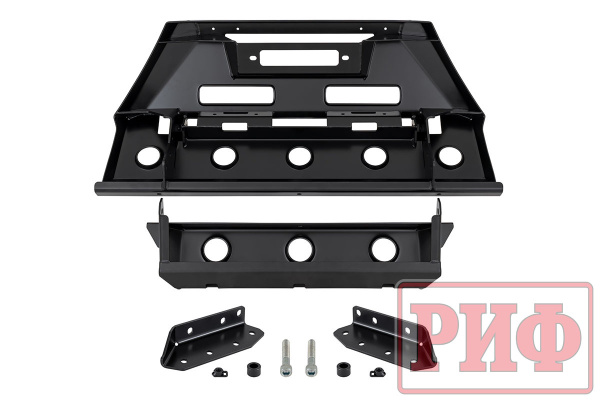 Полубампер передний силовой/защита штатного бампера РИФ для УАЗ Патриот 2015+ с защитой рулевых тяг (центр. часть)