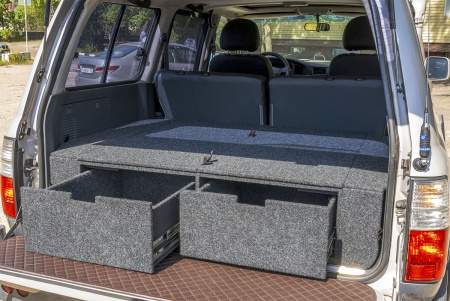 Органайзер в багажник для Toyota Land Cruiser 80 (2 выдвижных ящика+спальник)