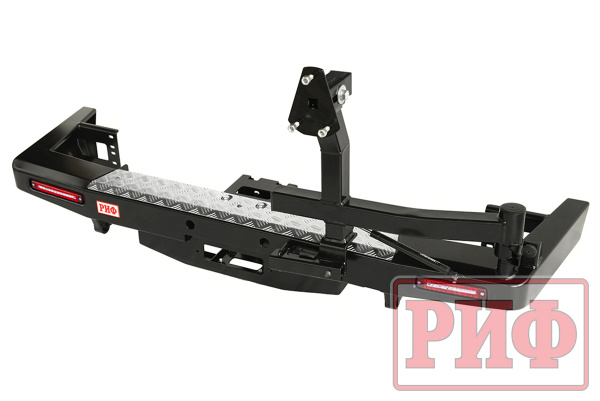 Бампер РИФ силовой задний УАЗ Патриот 2015+ с площадкой под лебедку, калиткой и фонарями стандарт