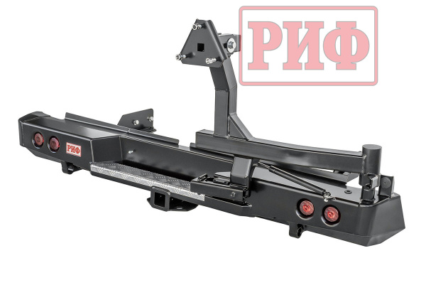 Бампер РИФ силовой задний Mitsubishi L200 2019+ с квадратом под фаркоп, калиткой и фонарями Бампер РИФ силовой задний Mitsubishi L200 2019+ с квадратом под фаркоп, калиткой и фонарями