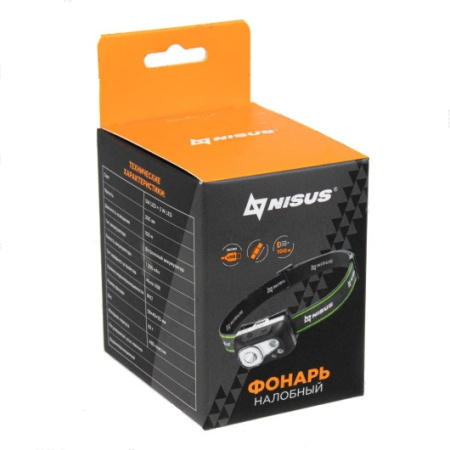 Фонарь налобный NISUS водонепроницаемый 300LM, IPX7, USB