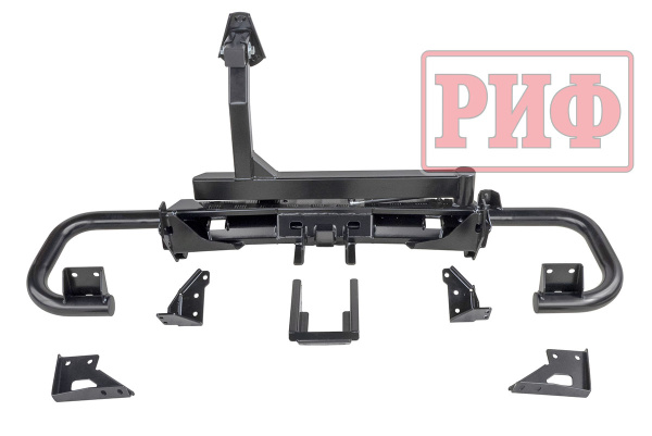 Бампер силовой/защита штатного бампера РИФ УАЗ Патриот 2015+ c квадратом под фаркоп и калиткой, стандарт