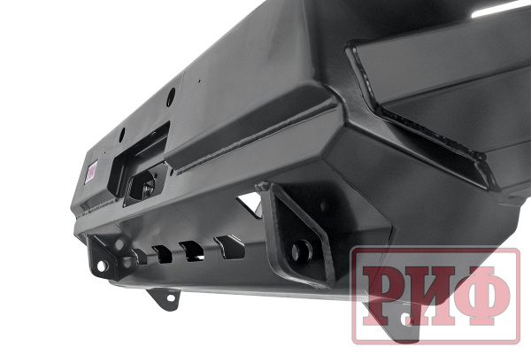 Бампер РИФ силовой передний Mitsubishi Pajero Sport 2015-2020 под доп. фары, с защитой бачка омывателя (фары в комплект не входят)