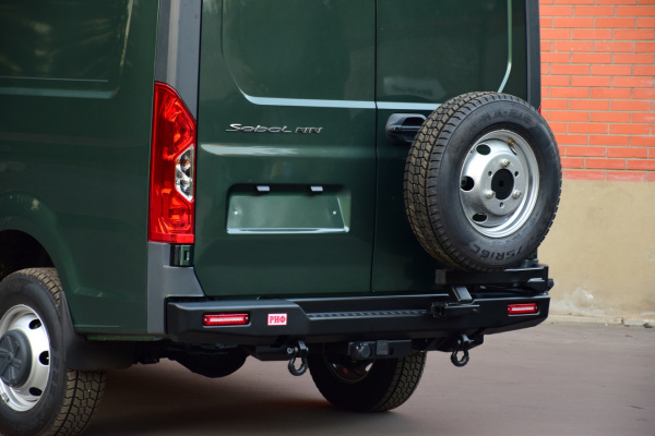 Бампер РИФ силовой задний для ГАЗ Соболь NN с фонарями, калиткой, возмож. устан. фаркопа, стандарт