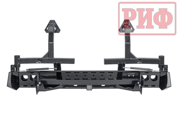 Бампер РИФ силовой задний Isuzu D-MAX (2012-2020) с квадратом под фаркоп, 2-мя калитками, фонарями, подсветкой номера, стандарт