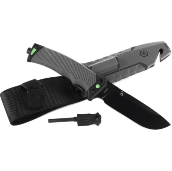 Нож туристический GANZO, длина 243 мм, сталь 8CR13, серый, с паракордом, в ножнах