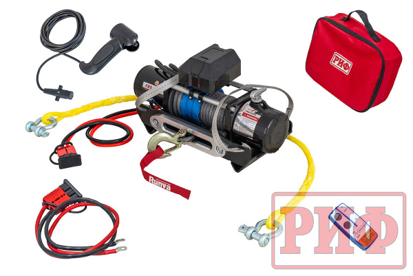 Лебёдка переносная РИФ 9000SR c облегчённой площадкой на цепях и проводами (синтетический трос)