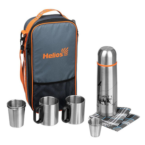 Набор для пикника HELIOS Prival на 2 персоны с термосом+2 термокружки, серый