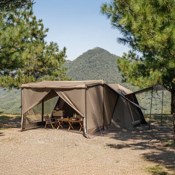 Палатка Naturehike Village 13 PRO автоматическая 5-8-местная, с верандой, темно-коричневая, блэкаут