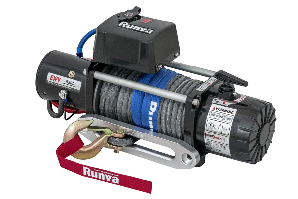 Лебёдка электрическая 12V Runva 9500 lbs 4350 кг (синтетический трос)