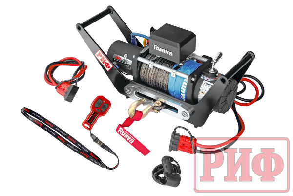 Лебёдка переносная РИФ 9500SR c площадкой в квадрат для фаркопа и проводами (в сборе)