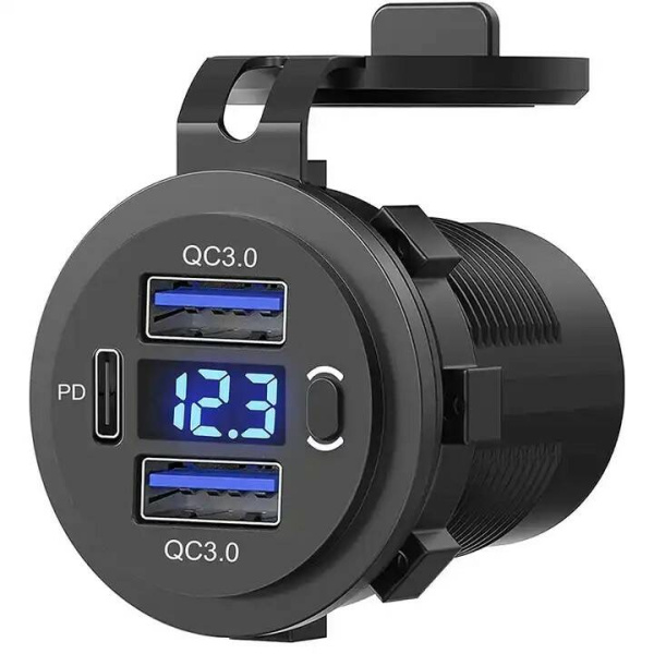 Розетка USB QC 3.0х2, PD с вольтметром и выключателем