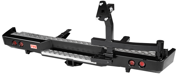 Бампер РИФ силовой задний для ГАЗ Соболь с квадратом под фаркоп, калиткой и фонарями лифт 50 мм