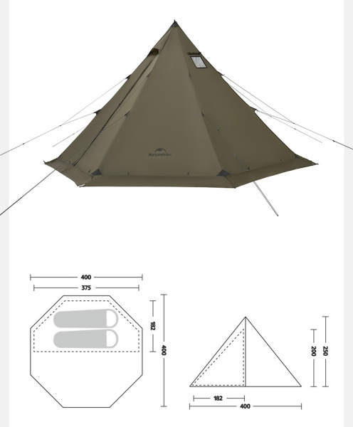 Палатка Naturehike Pyramid, 2-местная, коричнево-зеленая