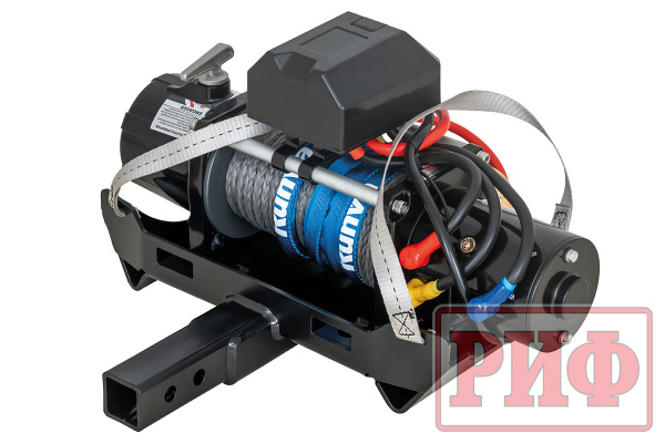 Лебёдка переносная РИФ 9500SR c квадратом для фаркопа, синтетический трос (облегченная)