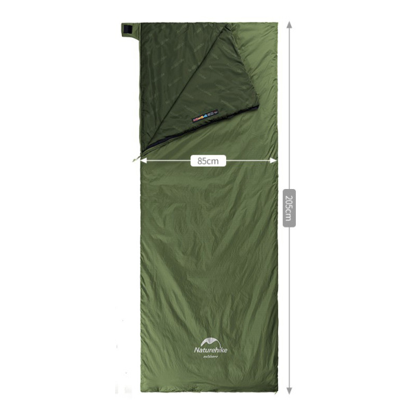 Мешок спальный Naturehike LW180, 205х85 см, (ТК: +15C), зеленый