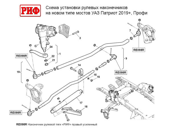 Наконечник рулевой тяги РИФ левый усиленный УАЗ 469-3414057