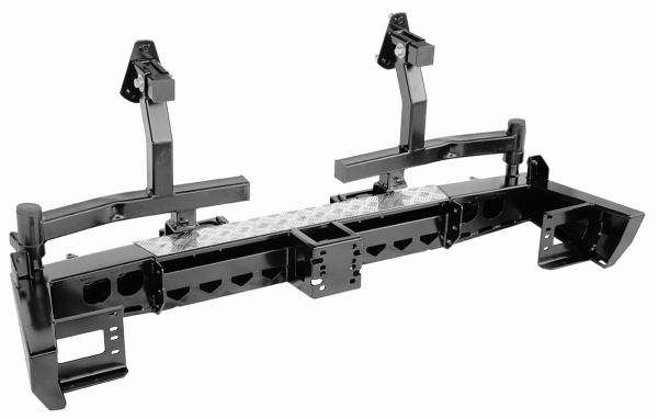Бампер РИФ силовой задний УАЗ Патриот 2015+ с квадратом под фаркоп, фонарями, 2-мя калитками, подсветкой номера, стандарт