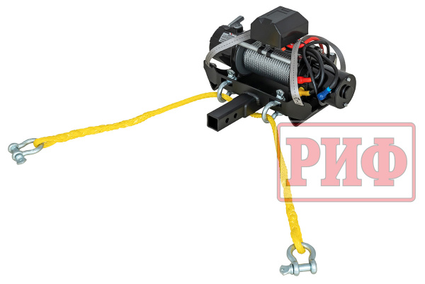 Лебёдка переносная РИФ 9000U c квадратом для фаркопа, стальной трос (облегченная)