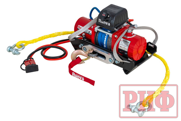 Лебёдка переносная РИФ 9.5XSR c облегчённой площадкой и проводами в сборе, короткий барабан, синтетический трос