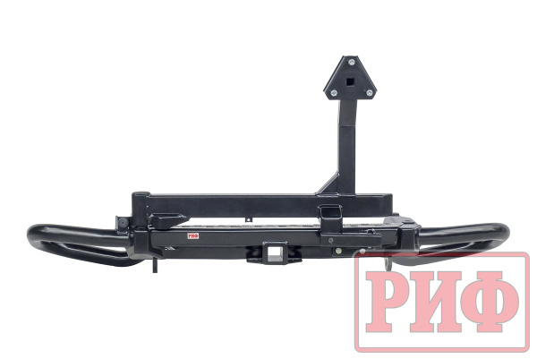 Бампер задний силовой/защита штатного бампера РИФ для Toyota Land Cruiser Prado 150 c квадратом под фаркоп, калиткой, подсветкой номера