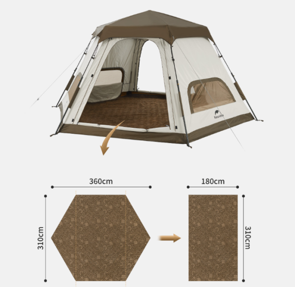 3 Палатка Naturehike Hexagonal 3-4-местная, автоматическая, хаки (бежевая)
