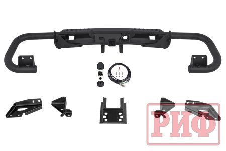 Бампер задний силовой/защита штатного бампера РИФ УАЗ Патриот 2015+ с квадратом под фаркоп, стандарт