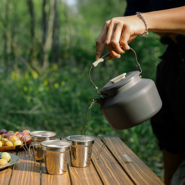 Набор посуды Naturehike туристический, чайник 1,4 л и 3 чашки, алюминий, серый