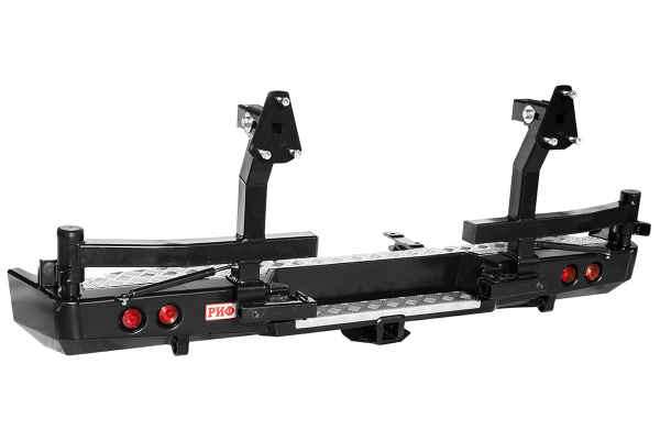 Бампер РИФ силовой задний для ГАЗ Соболь с квадратом под фаркоп, 2-мя калитками, фонарями, подсветкой номера стандарт