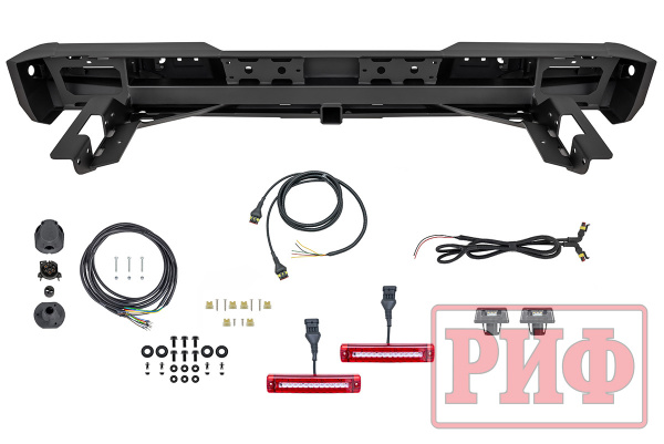 Бампер РИФ силовой задний JAC T8, SOLLERS ST8 с квадратом под фаркоп и фонарями